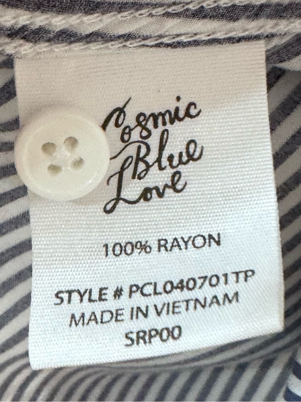 Cosmic Blue Love Blue White Stripe Button Front Blouse XL 100% Rayon Lightweight - Picture 9 of 11